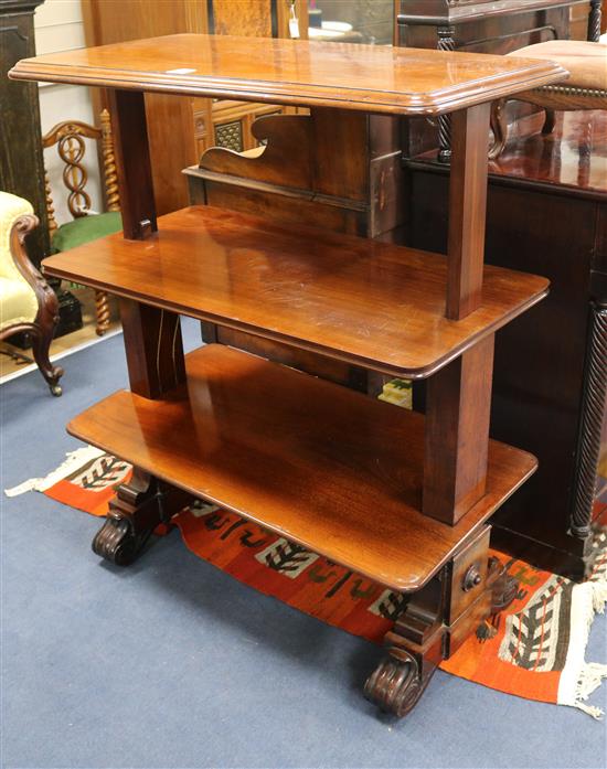 A Victorian mahogany rectangular three tier rising mechanical buffet, W.96cm